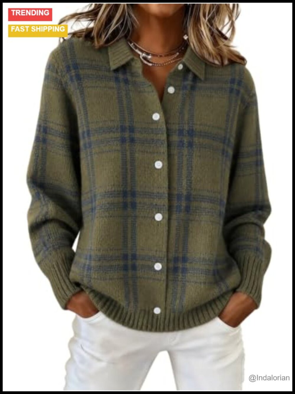 ZAFUL Plaid Cardigan Sweater Button Front Collared Long Sleeve Women's Classic